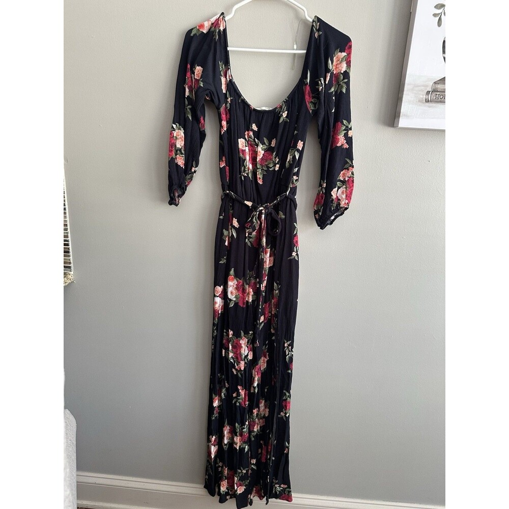 Women's Wide-Leg Jumpsuit Black Floral Print Size L New Without Tags Never Worn